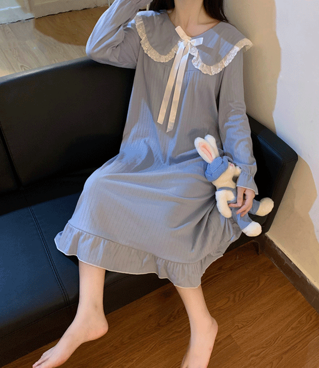[3color] 리본 카라 원피스 홈웨어 잠옷